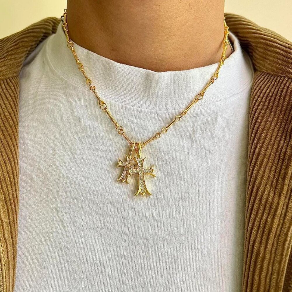Vintage Y2K Style Double Cross Gold Necklace